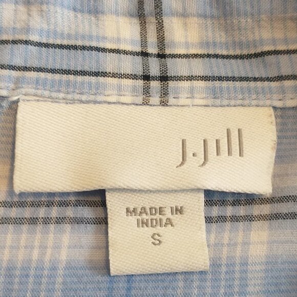 J Jill Top Women's Small Blue Check Plaid Button-Up Cotton Long Sleeve Shirt - Picture 5 of 16